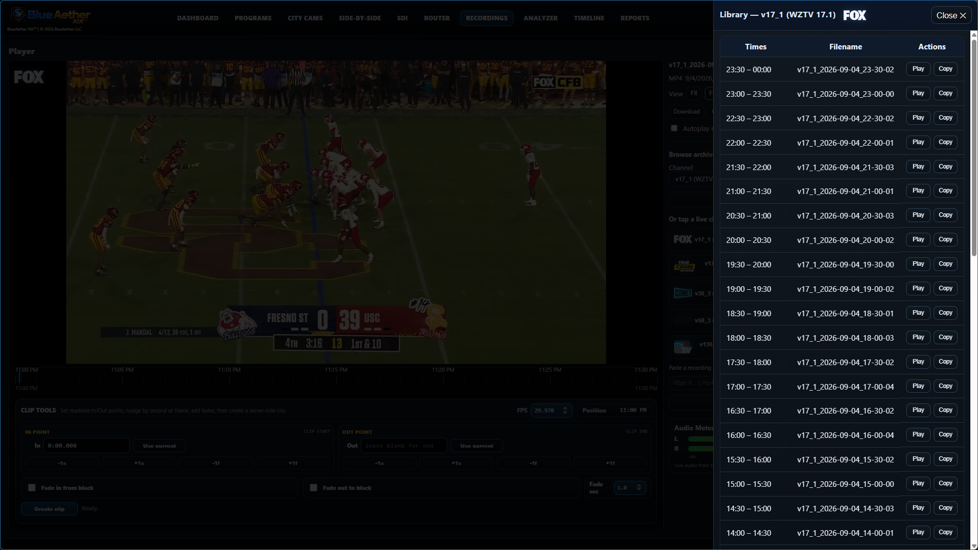 BlueAether NX recordings interface